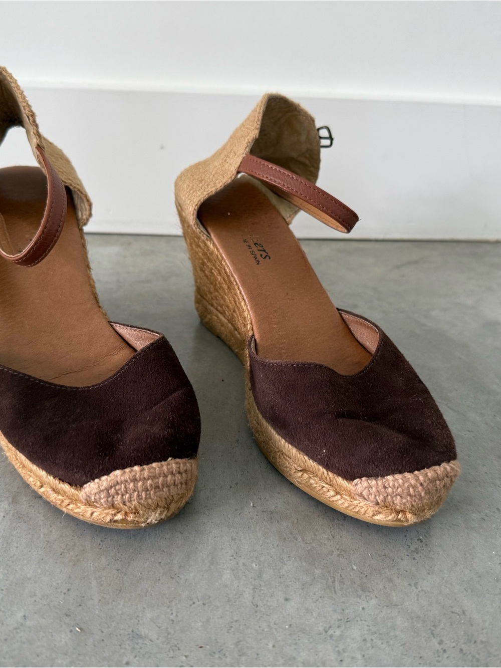 Women's Brown Espadrille Wedge Sandals with Ankle Strap